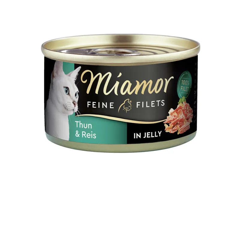 Billig Sparpaket 24 x 100 g Miamor Feine Filets in Jelly Thun & Reis Katzen Nassfutter